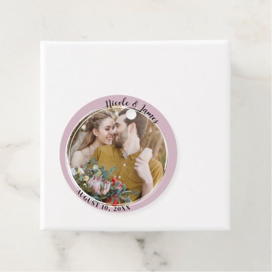 Stoffelijk Roos Minimal Trendy Ronde Foto Bruiloft Bedankjes Labels (In situ)