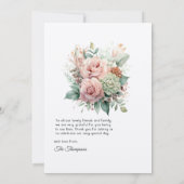 Stoffelijk Roos, Mint Groen, en Blush Bloemen Brui Bedankkaart (Achterkant)