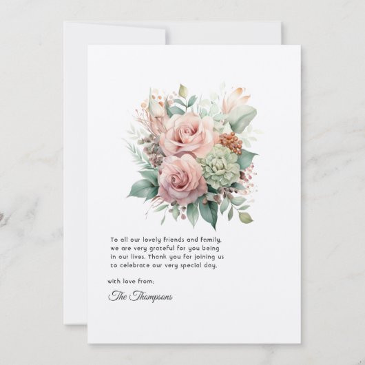 Stoffelijk Roos, Mint Groen, en Blush Bloemen Brui Bedankkaart (Achterkant)