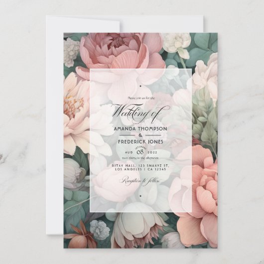 Stoffelijk Roos, Mint Groen, en Blush Bloemen Brui Kaart (Voorkant)