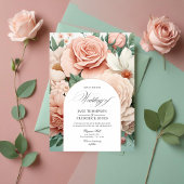 Stoffelijk Roos, Mint Groen, en Blush Bloemen Brui Kaart