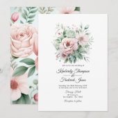 Stoffelijk Roos, Mint Groen, en Blush Bloemen Brui Kaart (Voorkant / Achterkant)