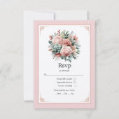 Stoffelijk Roos, Mint Groen, en Blush Bloemen Brui RSVP Kaartje (Voorkant)