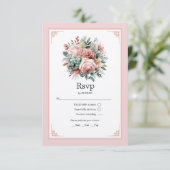 Stoffelijk Roos, Mint Groen, en Blush Bloemen Brui RSVP Kaartje (Staand voorkant)