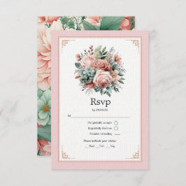 Stoffelijk Roos, Mint Groen, en Blush Bloemen Brui RSVP Kaartje