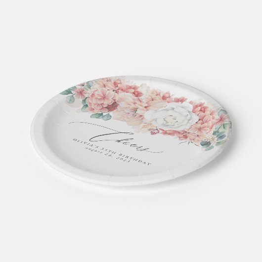 Stoffelijk Roos Perzik Bloemen Elegant Botanisch Papieren Bordje (Gekanteld)