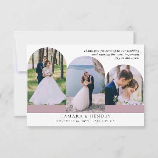 Stoffelijk Roos Roze 4 Gebogen Foto Bruiloft Kalli Bedankkaart (Achterkant)