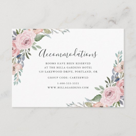Stoffelijk Roos Roze Bloemen Bruiloft Hotel Accomm Informatiekaartje (Voorkant)
