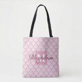 Stoffelijk Roos Roze Bloemen Chic Damask Monogram  Tote Bag (Voorkant)