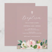 Stoffelijk Roos Roze Bloemen Doop Uitnodiging (Voorkant / Achterkant)