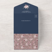 Stoffelijk Roos Roze Bloemen Navy Blauw QR Code Br All In One Uitnodiging (Buitenkant)