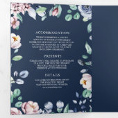 Stoffelijk Roos Roze Bloemen Navy Blauw QR Code Br Drieluik Uitnodiging (Binnenzijde eerst)