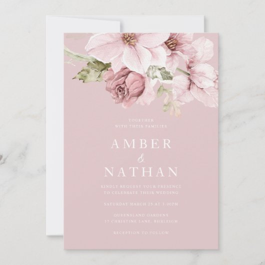 Stoffelijk Roos Roze Bloemen Waterverf Elegante br Kaart (Voorkant)