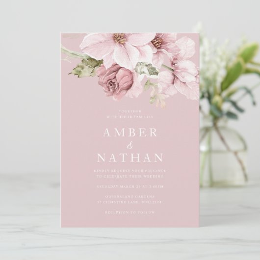 Stoffelijk Roos Roze Bloemen Waterverf Elegante br Kaart (Staand voorkant)