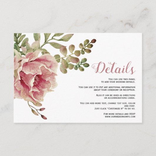 Stoffelijk roos roze bloemetjes bloemenbruiloft de informatiekaartje (Voorkant)