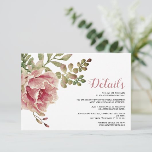 Stoffelijk roos roze bloemetjes bloemenbruiloft de informatiekaartje (Staand voorkant)