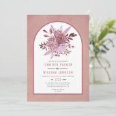 Stoffelijk roos roze bloemetjes en boogbruiloft kaart (Staand voorkant)