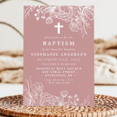 Stoffelijk Roos Roze en Wit Bloemen Doop Kaart