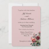 Stoffelijk Roos Roze met Rode Rozen Bloemenbruilof Kaart (Voorkant)