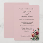 Stoffelijk Roos Roze met Rode Rozen Bloemenbruilof Kaart (Voorkant / Achterkant)