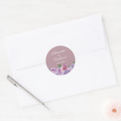 Stoffelijk Roos Roze Paarse Bloemen Bruiloft Ronde Sticker (Envelop)