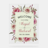 Stoffelijk roos roze waterverf bloemen bruiloft we acryl bord (Voorkant)