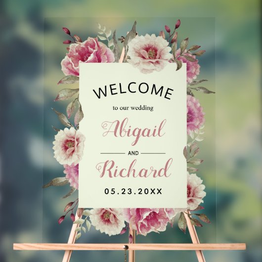 Stoffelijk roos roze waterverf bloemen bruiloft we acryl bord (Neutraal)