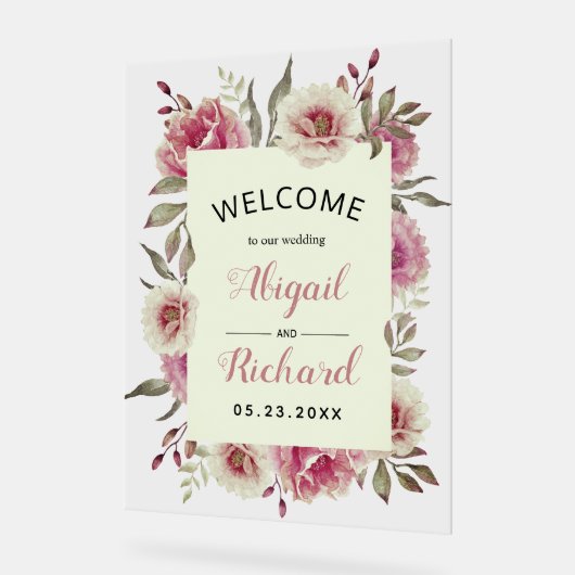 Stoffelijk roos roze waterverf bloemen bruiloft we acryl bord (Hoek)