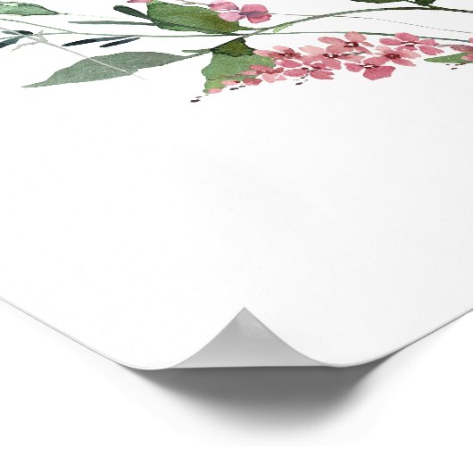 Stoffelijk Roos Roze Wildbloemen Bruiloft Welkomst Poster (Hoek)