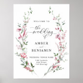Stoffelijk Roos Roze Wildbloemen Bruiloft Welkomst Poster (Voorkant)