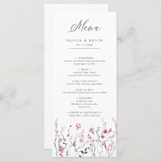 Stoffelijk Roos Roze Wilde Bloemenweide Bloemenbru Menu (Voorkant / Achterkant)