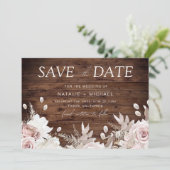 Stoffelijk Roos & Rustiek Boho Bloemen Blush Bruil Save The Date (Staand voorkant)