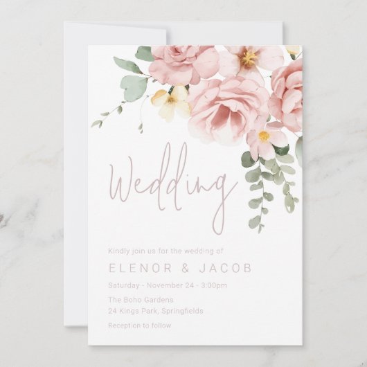 Stoffelijk Roos & Sage Bloemen Bruiloft Kaart (Voorkant)