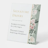 Stoffelijk Roos Sage Groene Bruiloft Handtekening  Reclamebord Met Voetstuk (Voorkant)