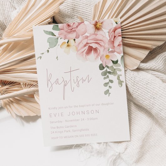 Stoffelijk Roos & Salie Bloemen Doop Kaart