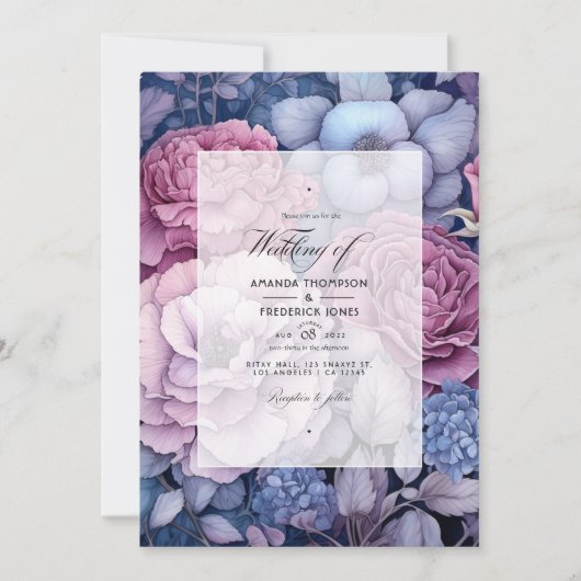 Stoffelijk Roos, Stoffig Blauw, en Zilveren Bloeme Kaart (Voorkant)