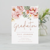 Stoffelijk Roos Waterverf Bloemen Afstuderen Roos  Folie Uitnodiging (Staand Voorkant)