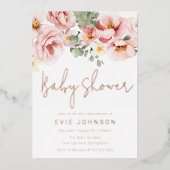 Stoffelijk Roos Waterverf Bloemen Baby shower Roos Folie Uitnodiging (Voorkant)
