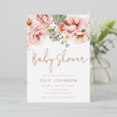 Stoffelijk Roos Waterverf Bloemen Baby shower Roos Folie Uitnodiging (Staand Voorkant)