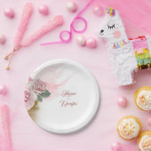 Stoffelijk Roos Waterverf Bloemen en Gouden Glitte Papieren Bordje (Feest)