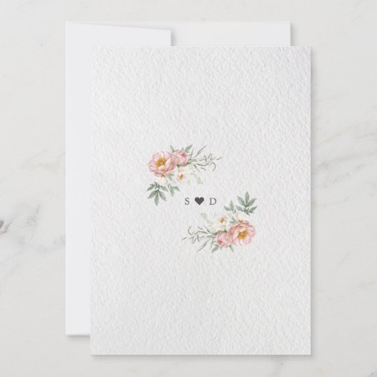 Stoffelijk Roos Wit Bloemen Goud Kalligrafie Bruil Kaart (Achterkant)