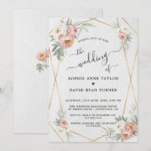 Stoffelijk Roos Wit Bloemen Goud Kalligrafie Bruil Kaart (Voorkant / Achterkant)