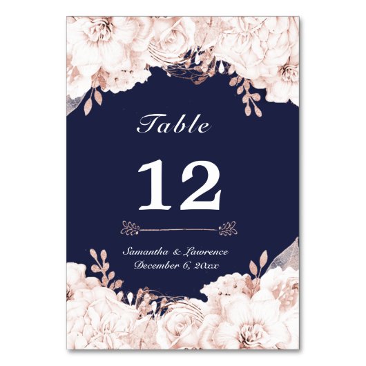 Stoffelijk Roos Wit Bloemen Navy Blauw Bruiloft Kaart (Achterkant)
