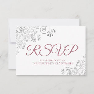 Stoffelijk Roos & Wit Elegant Zilveren Kant Bruilo RSVP Kaartje