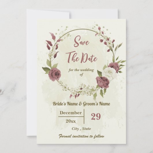 Stoffelijk roos & witte bloemen botanische bruilof save the date (Voorkant)