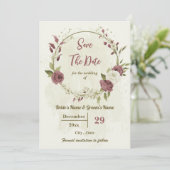 Stoffelijk roos & witte bloemen botanische bruilof save the date (Staand voorkant)