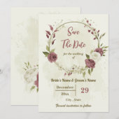 Stoffelijk roos & witte bloemen botanische bruilof save the date (Voorkant / Achterkant)