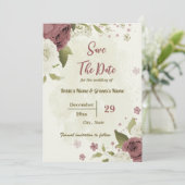 Stoffelijk roos & witte bloemen botanische bruilof save the date (Staand voorkant)