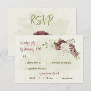 Stoffelijk roos Witte Bloemen Botanische bruiloft RSVP Kaartje