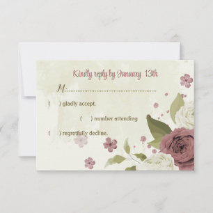 Stoffelijk roos Witte Bloemen Botanische bruiloft RSVP Kaartje
